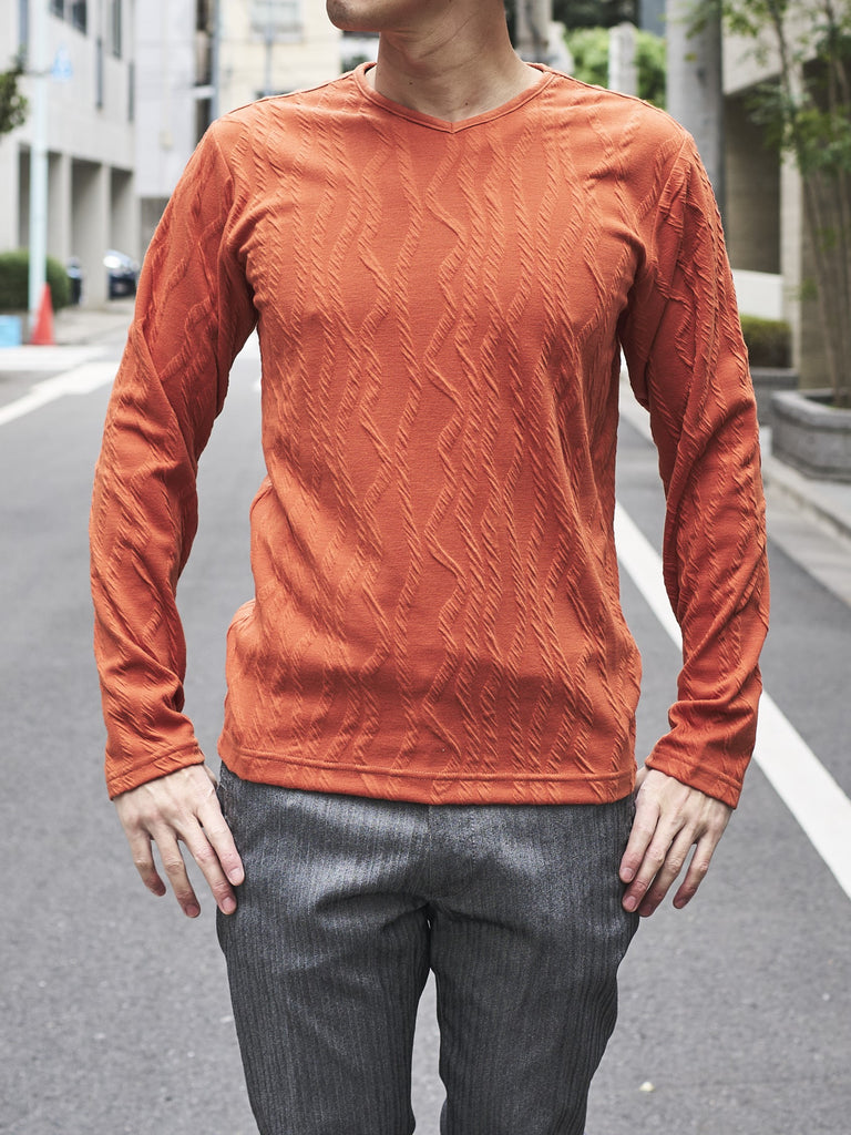 セール特別価格】ケーブル柄VネックロングTシャツ – GARNIER（ガルニエ